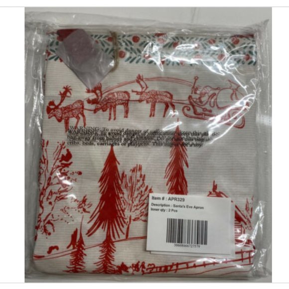 Michel Design Works Chef's Apron "Santa's Eve" Christmas/Holiday Red & White - Picture 4 of 4